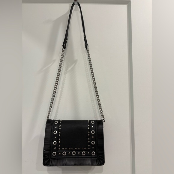 Zara Basic Black Studded Chain Goth Crossbody Bag - Picture 3 of 10